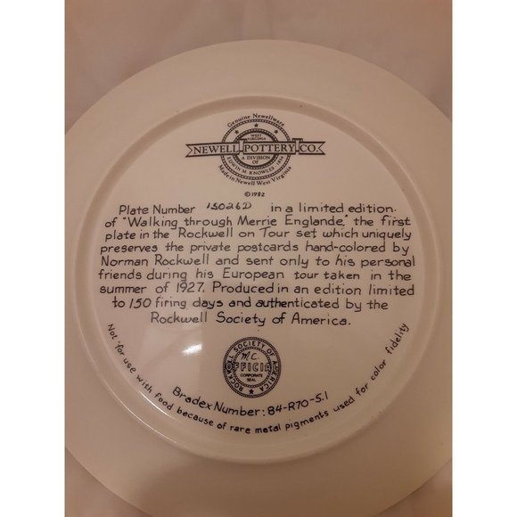 NEWELL POTTERY CO-NORMAN ROCKWELL WALKING THROUGH MERRIE ENGLANDE PLATE - Picture 3 of 4